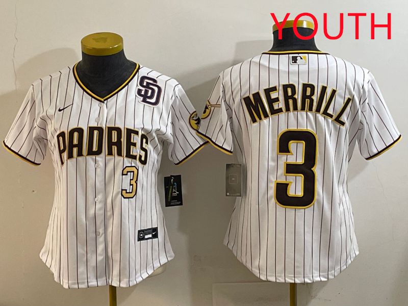 Youth San Diego Padres #3 Merrill White Stripe Game 2025 Nike MLB Jersey style 6